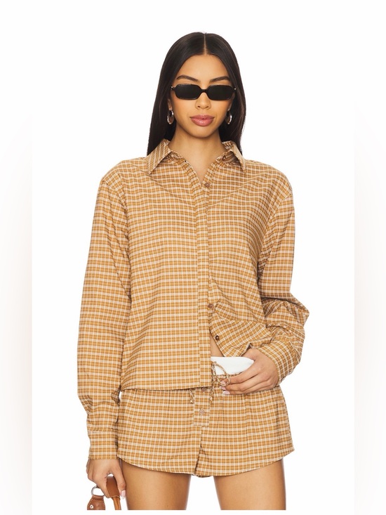 Lioness Tops - Worn once* Lioness Mustard Plaid Button-Down Shirt- REVOLVE